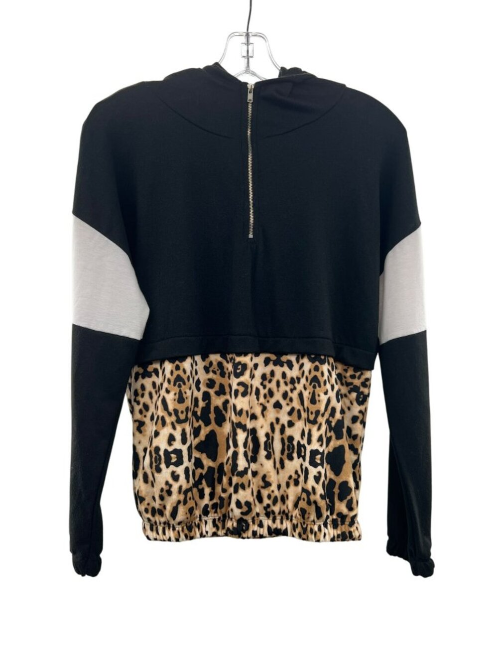 12PM by Mon Ami Women's Leopard Print Hoodie 1/4 Zip Black/Multi Size Small